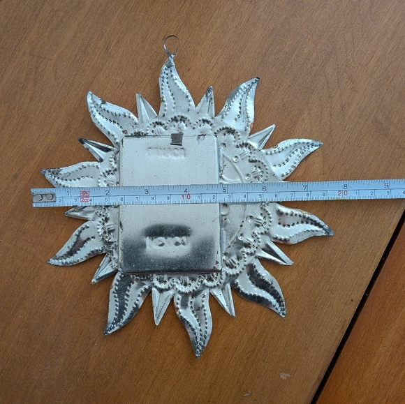 Vintage Boho Mexican Tin Punch Art Mirror, Sun And Moon/Celestial Theme - Picture 3 of 5